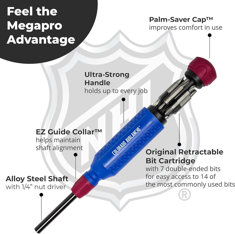 Megapro ® NHL® Team Edition Multi-bit Screwdriver | Officially Licensed NHL® Gear | Durable, Ergonomic, Pro-Grade Screwdriver (Colorado Avalanche®) - Image 4